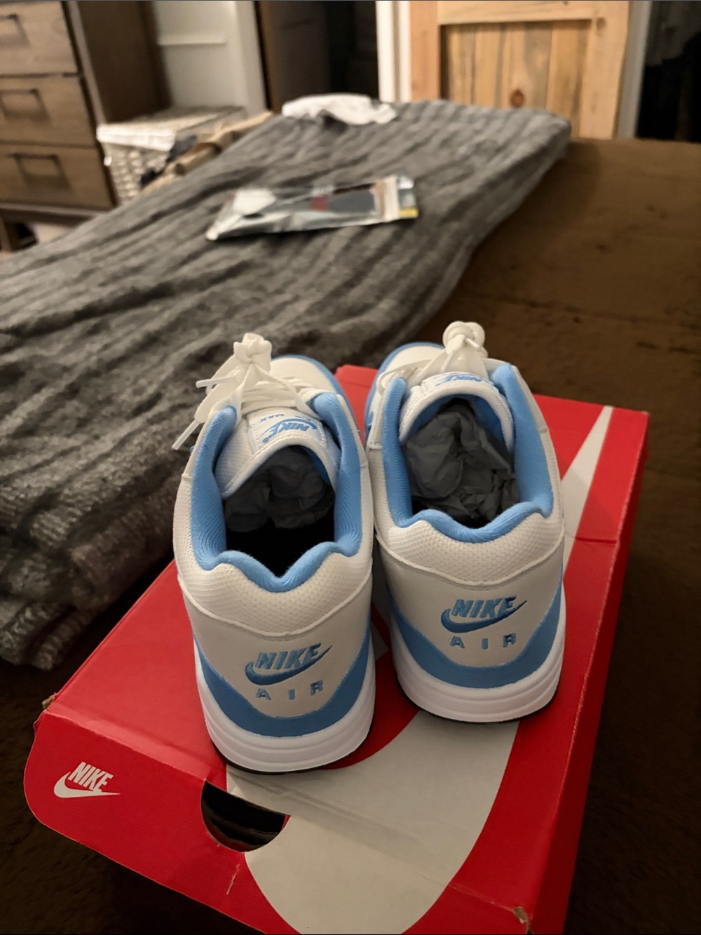 Nike White and Light Blue Air Max 1 Sneakers - Picture 3 of 5